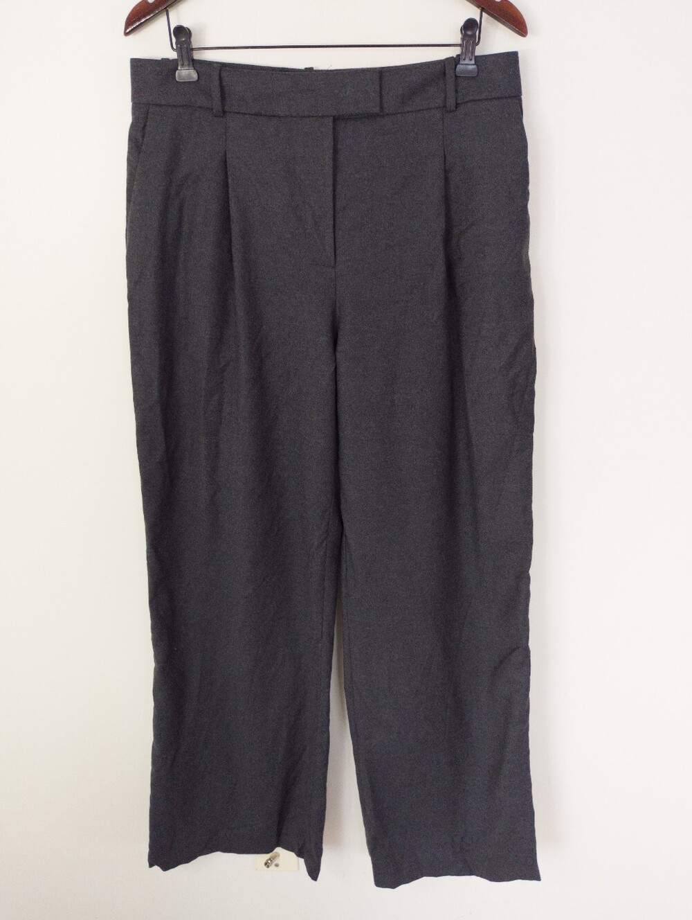 Judith & Charles Gray Virgin Wool Pleated Tailored Wide Leg Trousers Size 12
